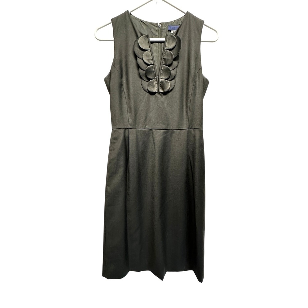 J.Crew Black Wool Sheath Dress with Satin Petal Detail | Size 0